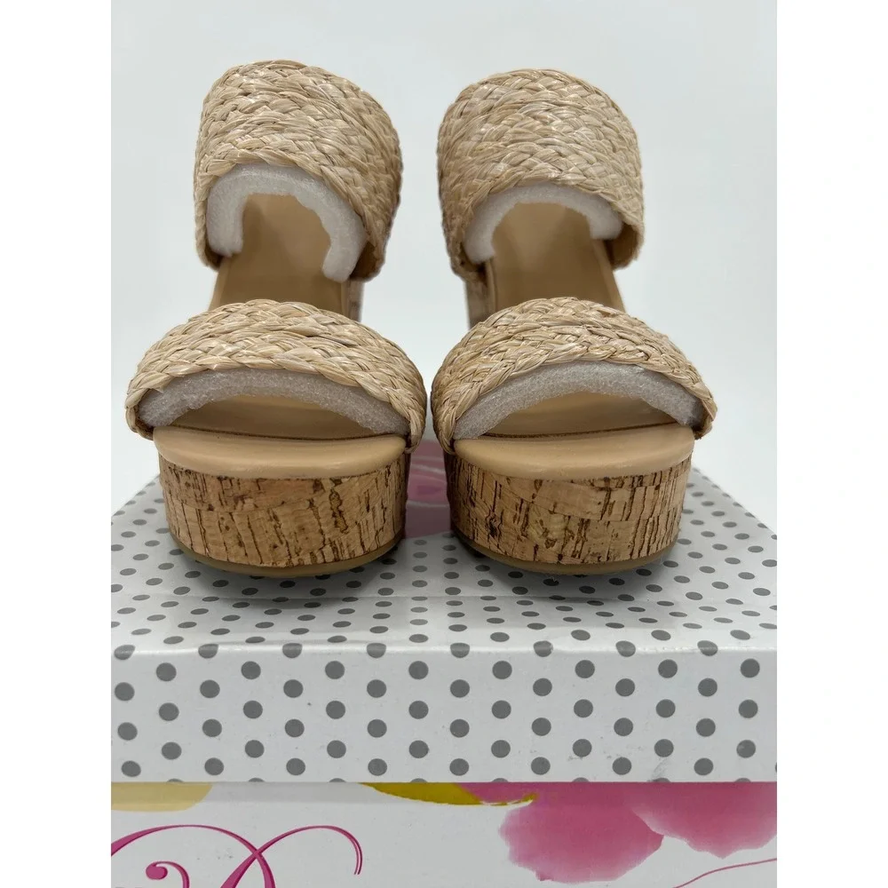 Delicious Bennett-S Womens Raffia Cork Wedge‎ Sandals Natural Tan Platform 8.5